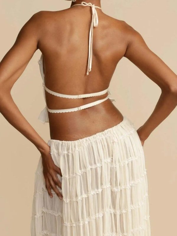 Ruched Backless Top & Maxi Skirt Two Piece Set