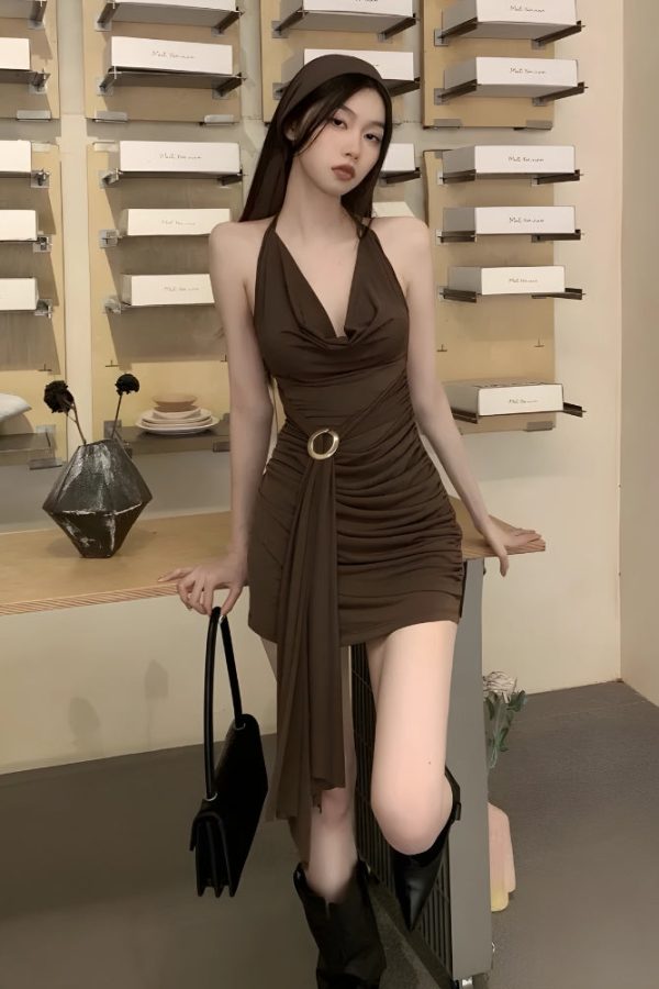 Ruched Halter Neck Mini Dress