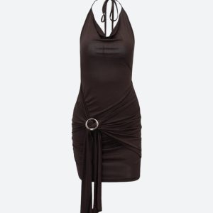 Ruched Halter Neck Mini Dress