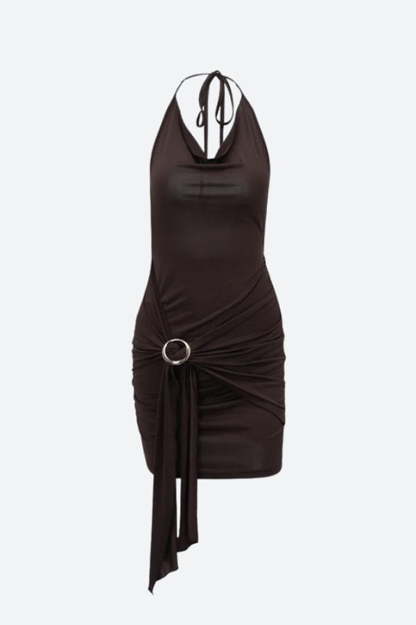 Ruched Halter Neck Mini Dress