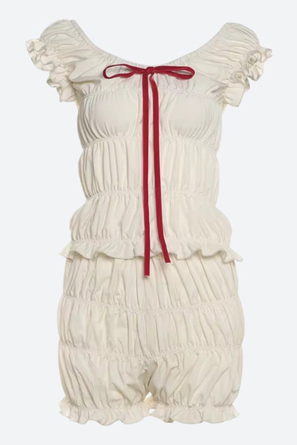 Ruched Off Shoulder Top & Shorts Two Piece Set