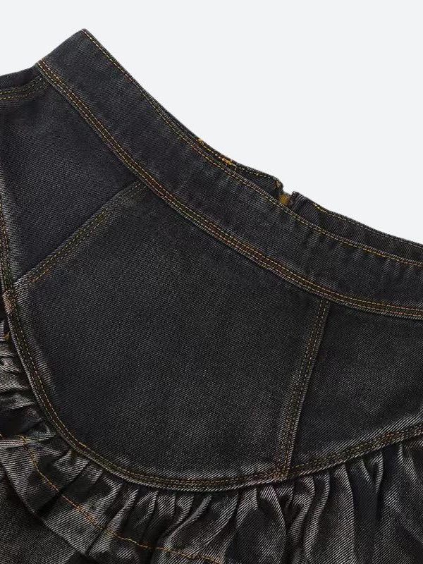 Ruffled Denim Mini Skirt