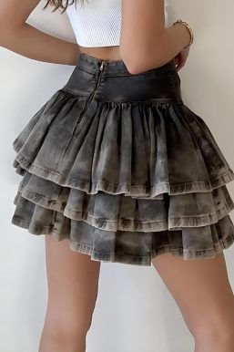 Ruffled Denim Mini Skirt