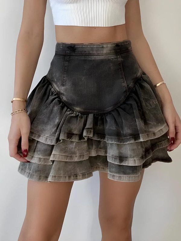 Ruffled Denim Mini Skirt