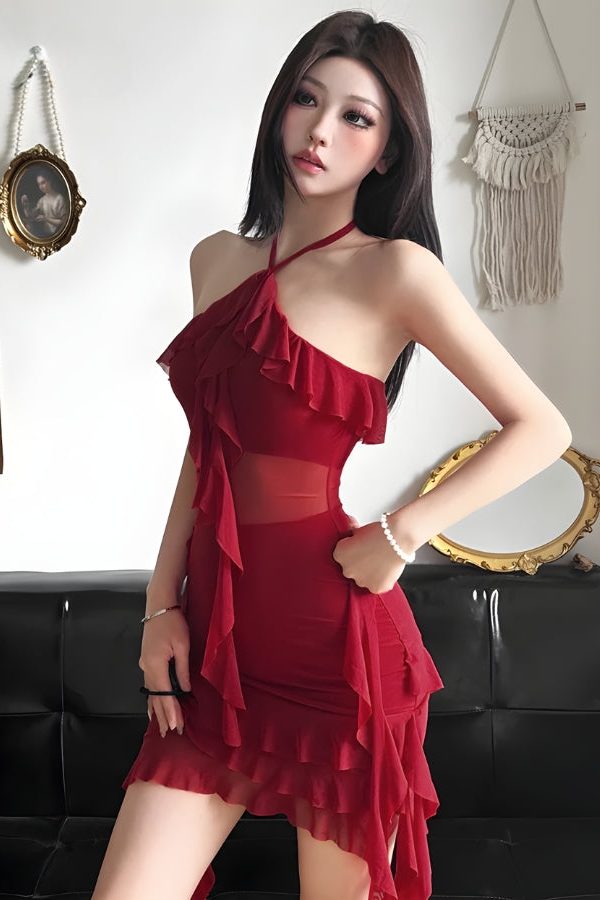 Ruffled Halter Neck Mini Dress