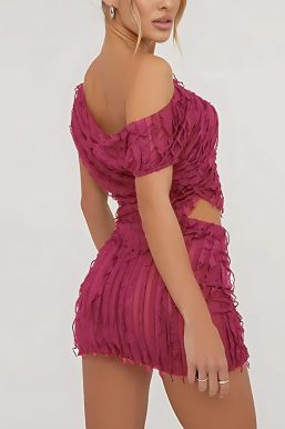 Ruffled One Shoulder Top & Mini Skirt Two Piece Set