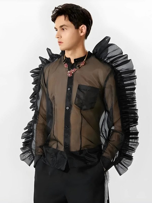 Ruffled Sleeve Sheer Shirt