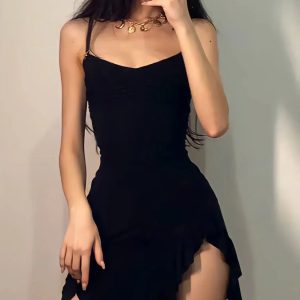 Ruffled Slit Bodycon Mini Dress