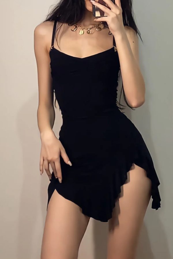 Ruffled Slit Bodycon Mini Dress