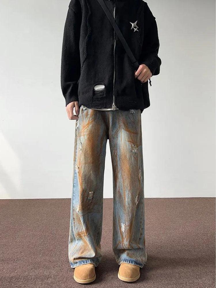 Rusty Pattern Wide Leg Denim Jeans Rusty Pattern Wide Leg Denim Jeans