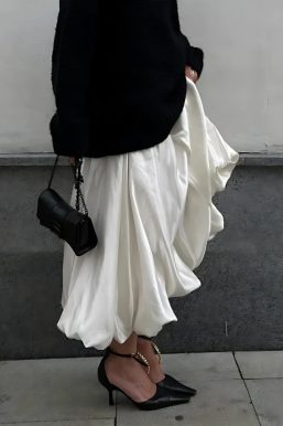 Satin Bubble Midi Skirt