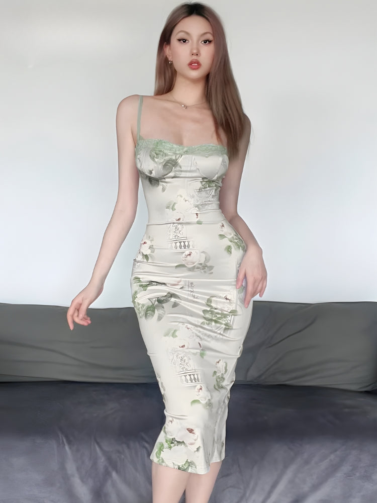 Satin Floral Midi Dress Satin Floral Midi Dress