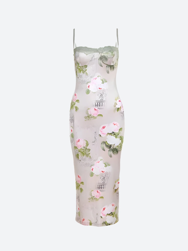 Satin Floral Midi Dress Satin Floral Midi Dress