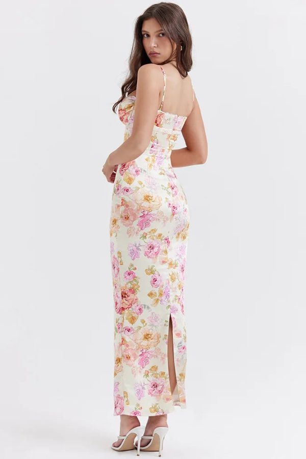 Satin Floral Pencil Maxi Dress