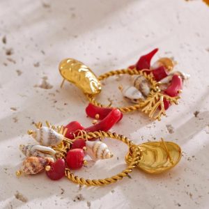 Seashell Beaded Hoop Earrings