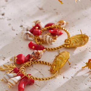 Seashell Beaded Hoop Earrings