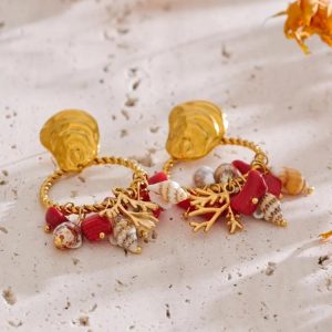 Seashell Beaded Hoop Earrings