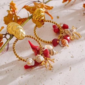 Seashell Beaded Hoop Earrings