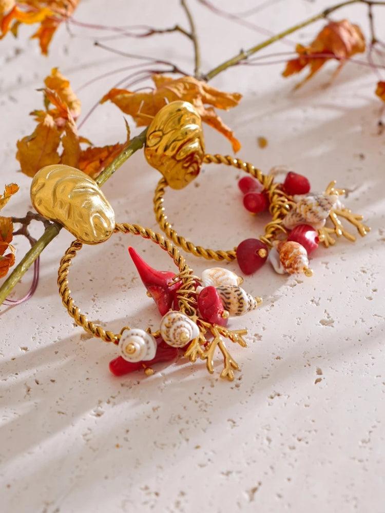 Seashell Beaded Hoop Earrings Seashell Beaded Hoop Earrings