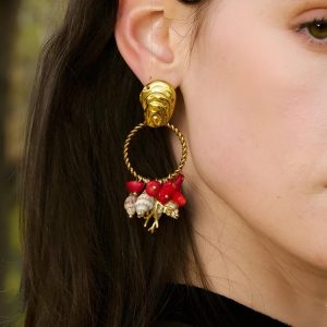 Seashell Beaded Hoop Earrings