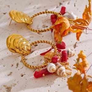 Seashell Beaded Hoop Earrings