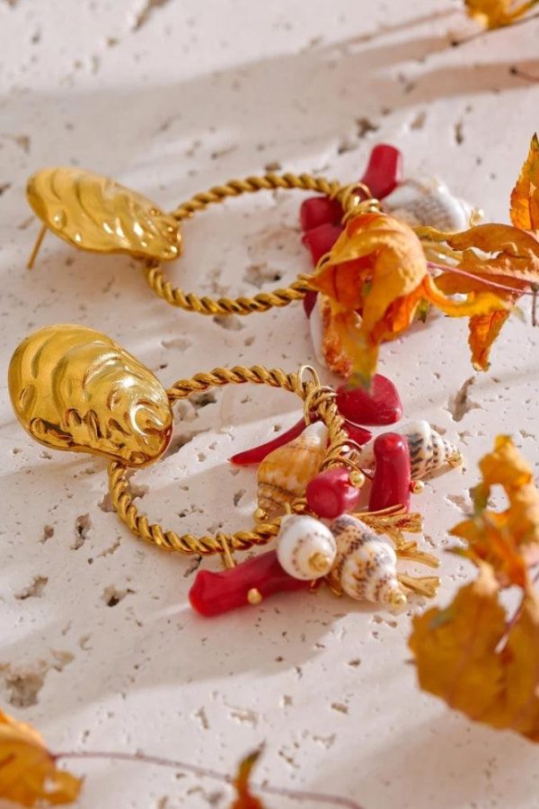 Seashell Beaded Hoop Earrings