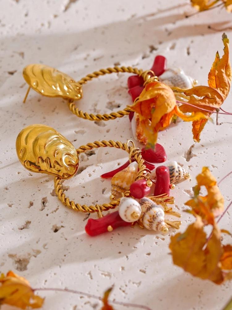 Seashell Beaded Hoop Earrings Seashell Beaded Hoop Earrings