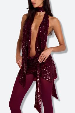 Sequined Backless Mini Dress