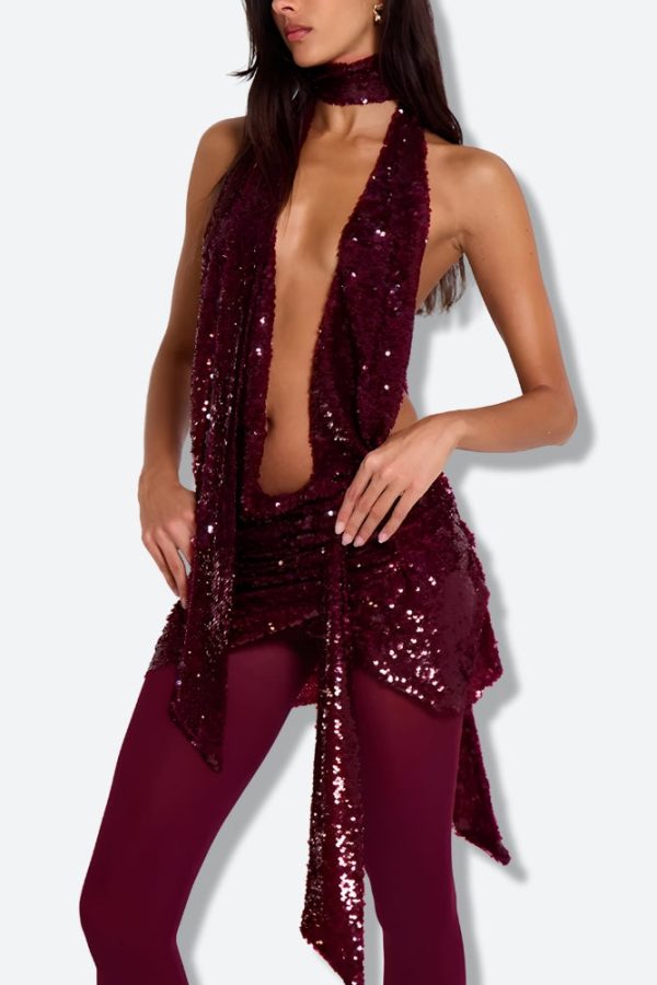 Sequined Backless Mini Dress