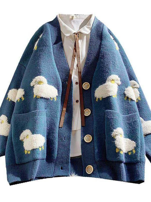 Sheep Embroidery Knitted Cardigan