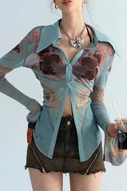 Sheer Button Up Mesh Shirt