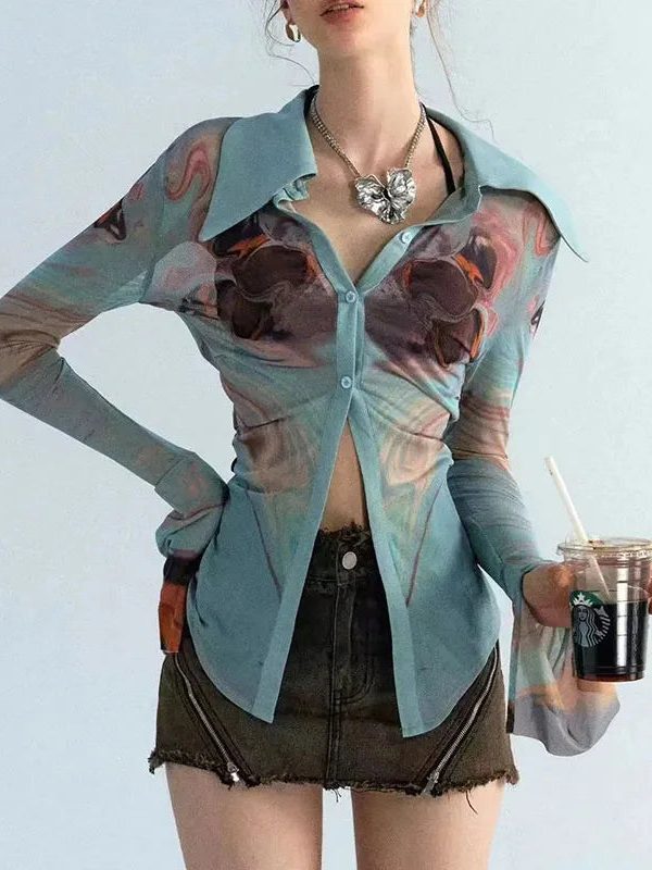 Sheer Button Up Mesh Shirt