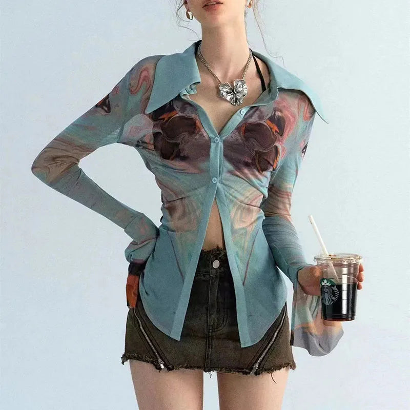 Sheer Button Up Mesh Shirt