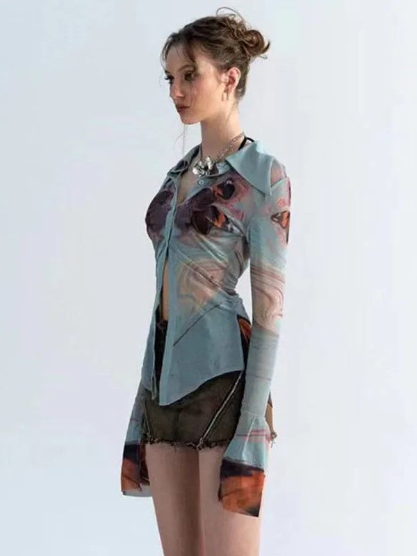 Sheer Button Up Mesh Shirt