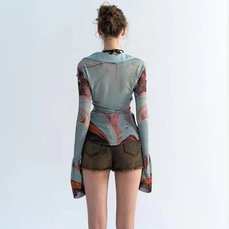 Sheer Button Up Mesh Shirt