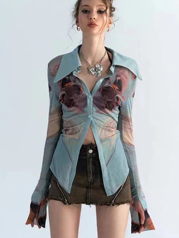 Sheer Button Up Mesh Shirt