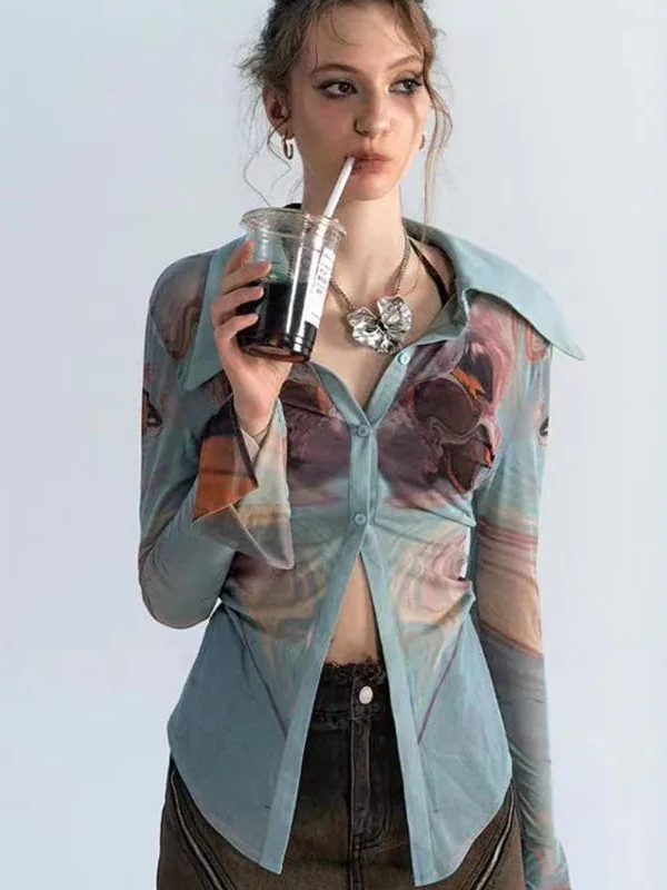 Sheer Button Up Mesh Shirt