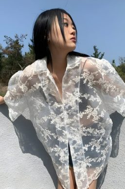 Sheer Floral Lace Shirt