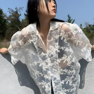 Sheer Floral Lace Shirt