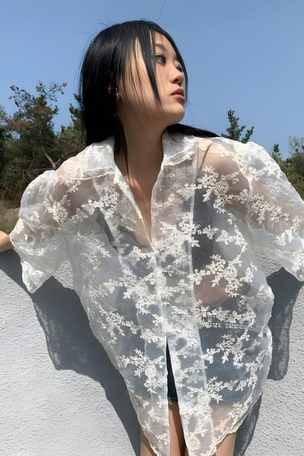 Sheer Floral Lace Shirt