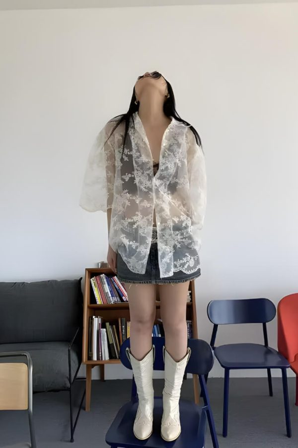 Sheer Floral Lace Shirt