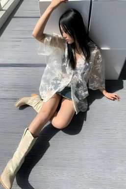 Sheer Floral Lace Shirt