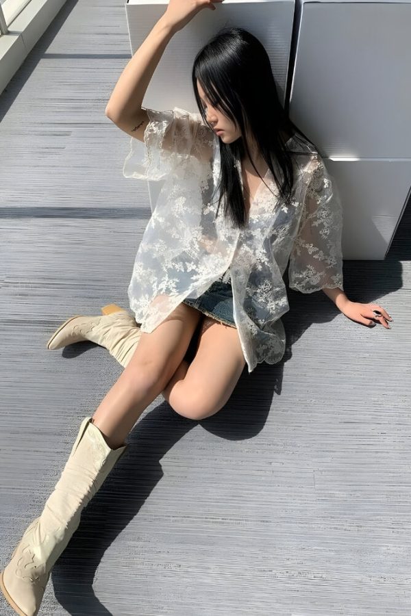 Sheer Floral Lace Shirt