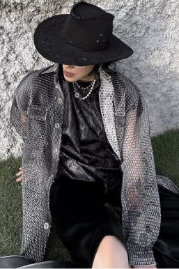 Sheer Mesh Button-Up Shirt