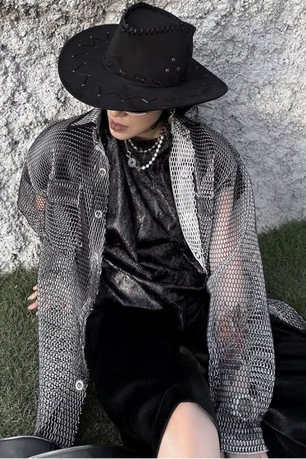 Sheer Mesh Button-Up Shirt