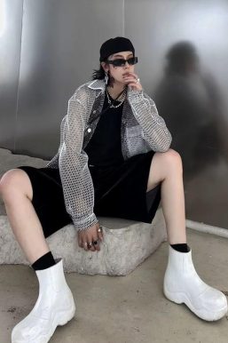 Sheer Mesh Button-Up Shirt