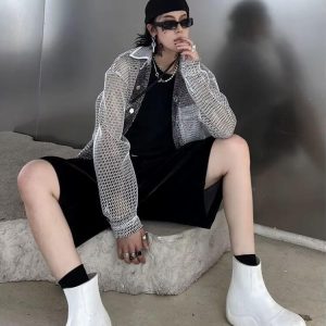 Sheer Mesh Button-Up Shirt