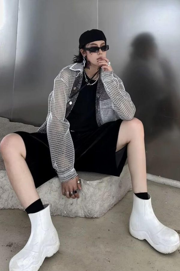 Sheer Mesh Button-Up Shirt