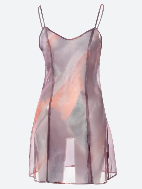 Sheer Mesh Slit Mini Dress