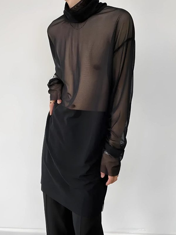 Sheer Mesh Turtle Neck Top